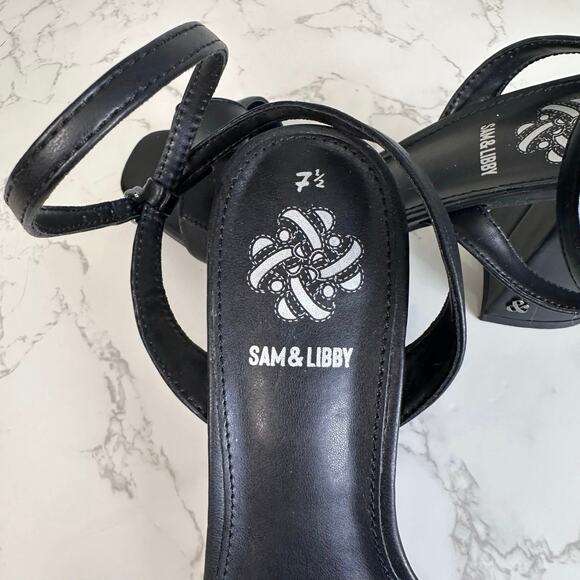 Sam & Libby Jordan High Block Heel WMNS Black US7.5 Square Toe Sandals 4" Pumps - Picture 9 of 9